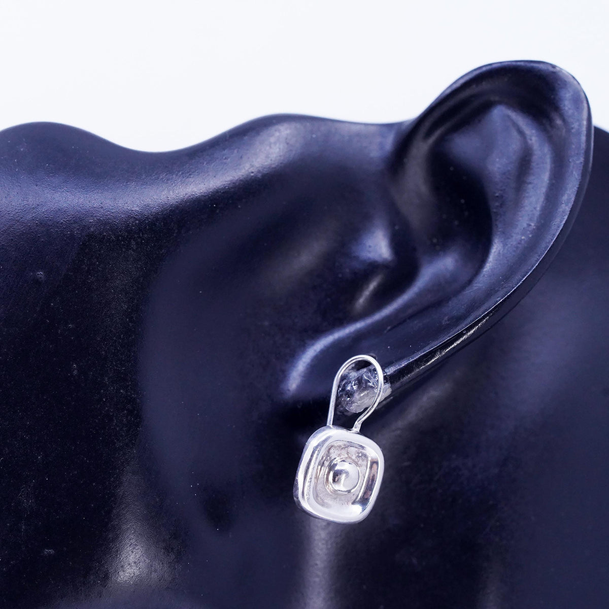 Vinatge southwestern Sterling silver handmade earrings, 925 bead square dangles