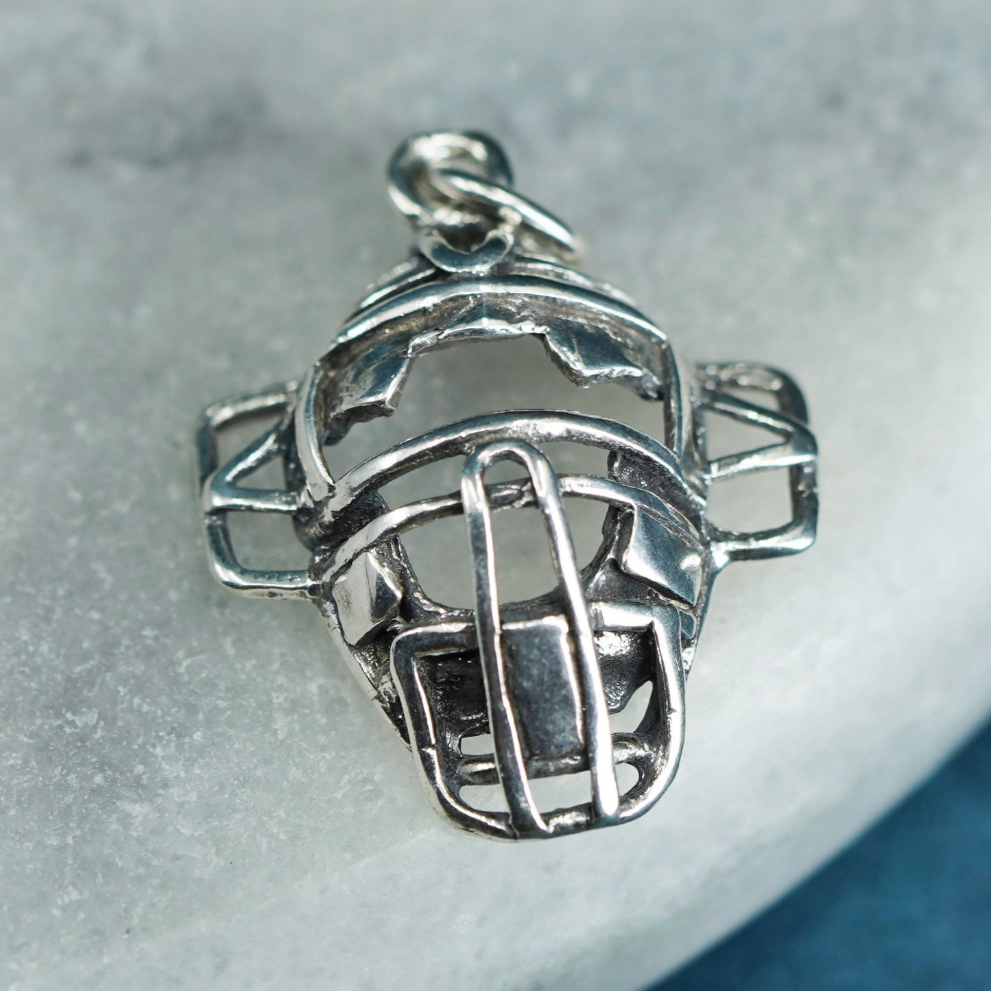 Vintage Sterling silver handmade pendant, 925 baseball helmet
