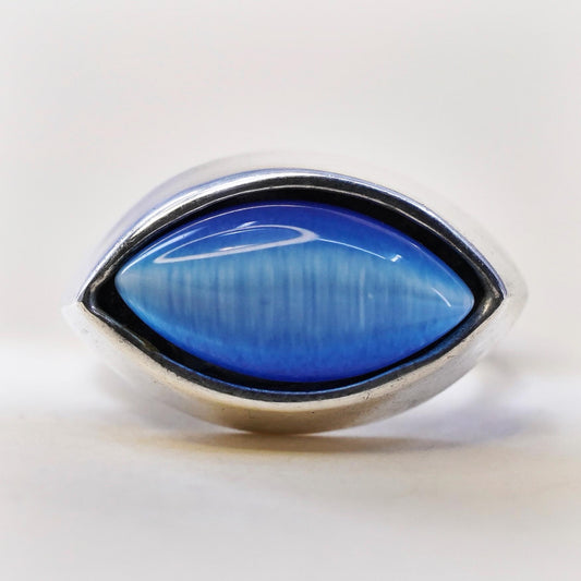 Size 5, vintage Sterling silver ring, 925 band with marquise cut blue tiger eye