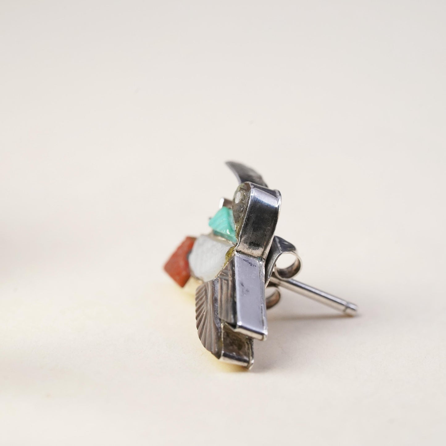 Native American Navajo single earring Sterling 925 silver hummingbird bird stud