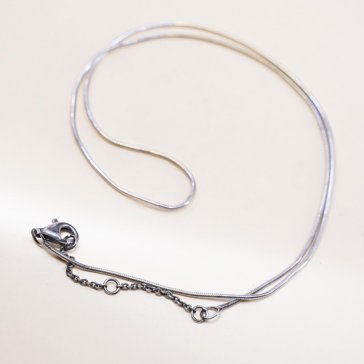 17+2", 1mm, Vintage sterling silver snake chain, 925 necklace