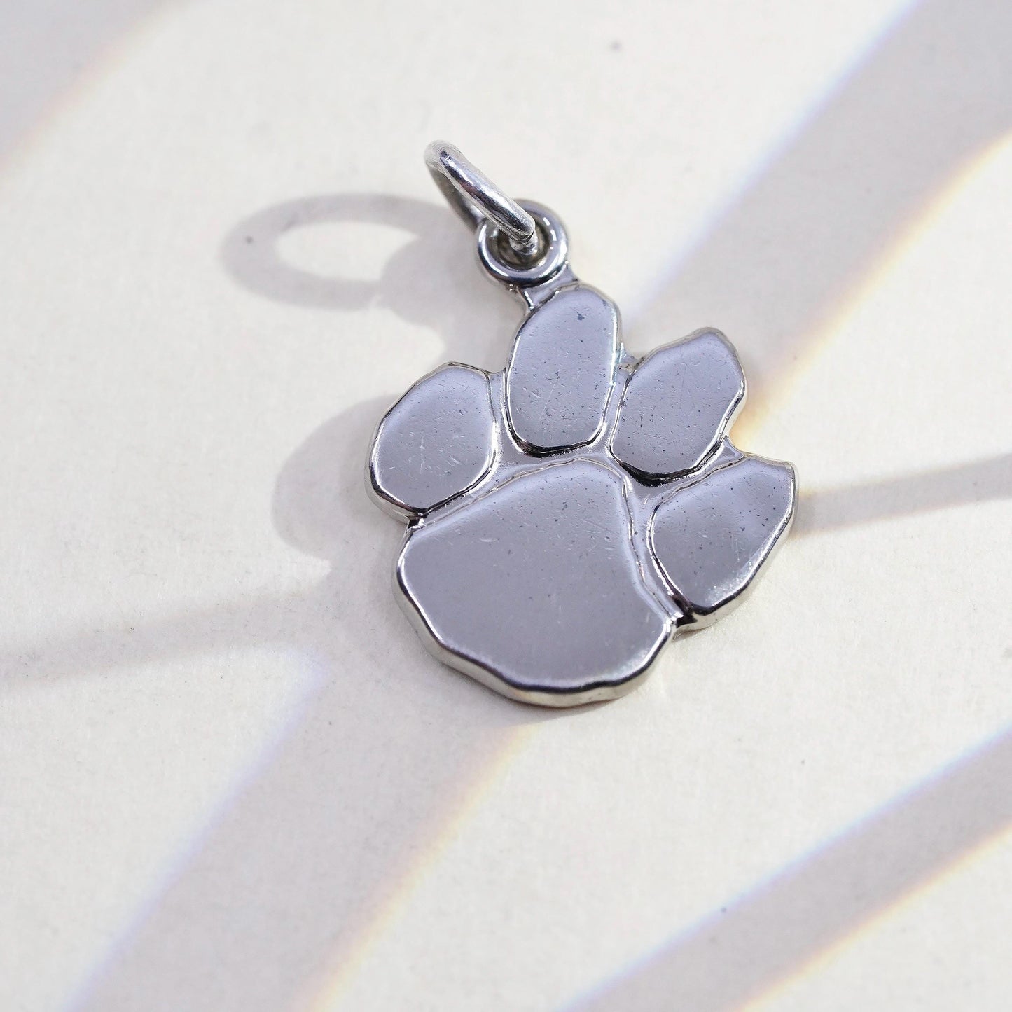 Vintage handmade sterling silver paw print charm, 925 pendant