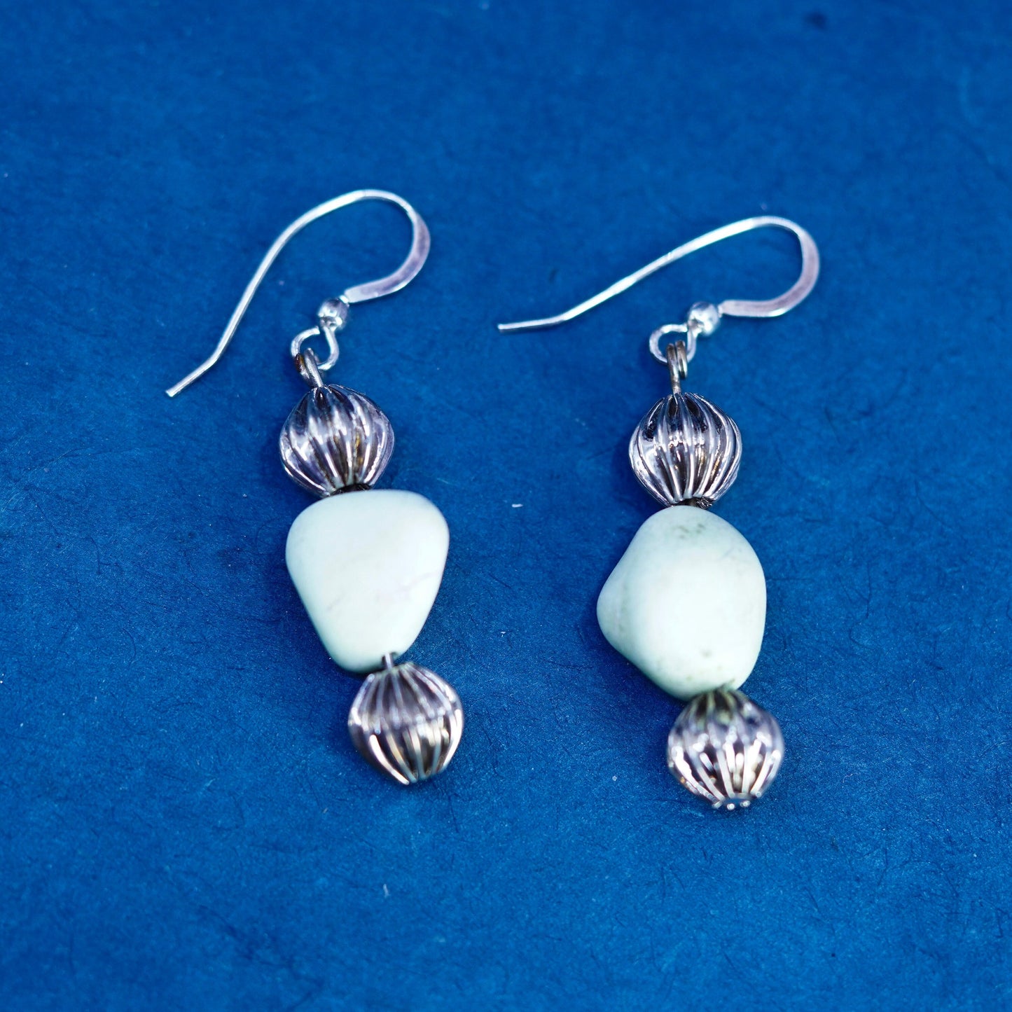 Vintage sterling silver handmade earrings with howlite beads