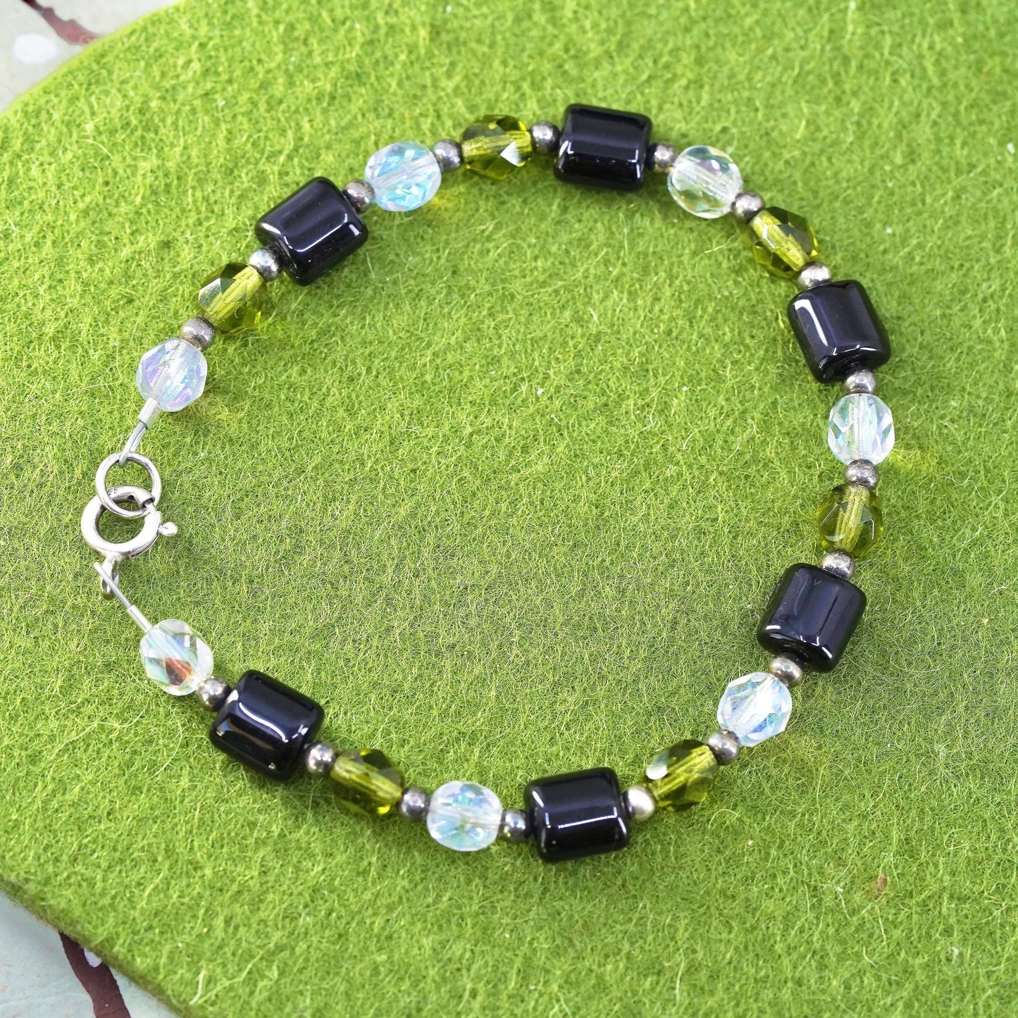 7", Sterling silver bracelet, 925 silver clasp with colorful crystal beads
