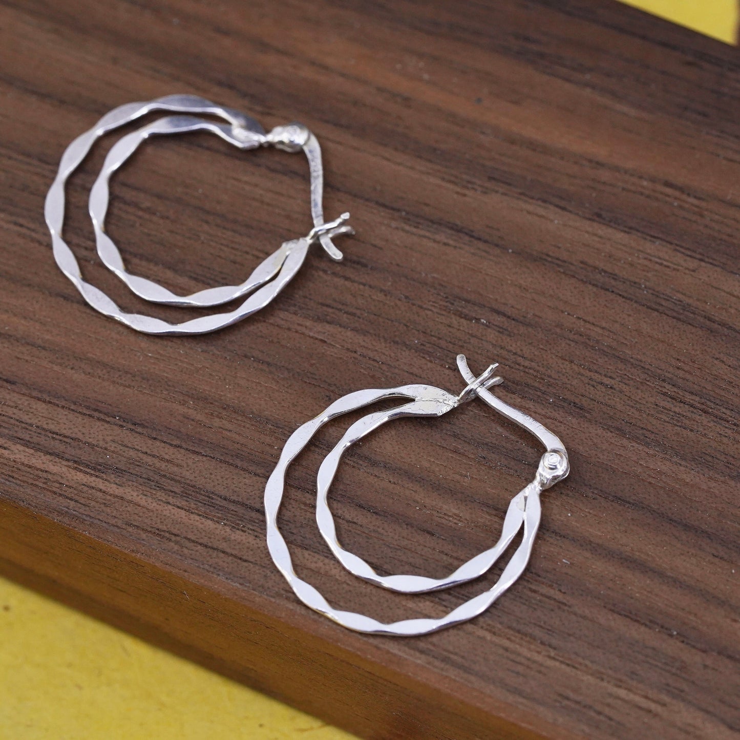 1", vintage Italy Sterling silver handmade hoops, textured 925 huggie earrings