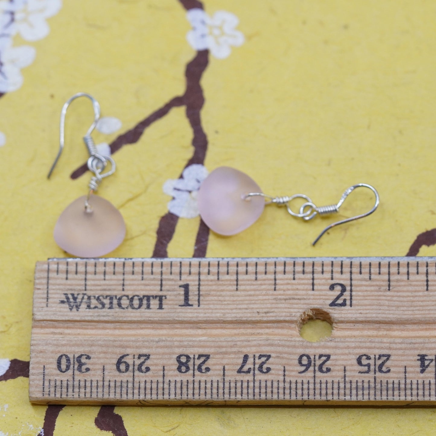 Vintage Sterling silver 925 handmade earrings with pink sea washed glass