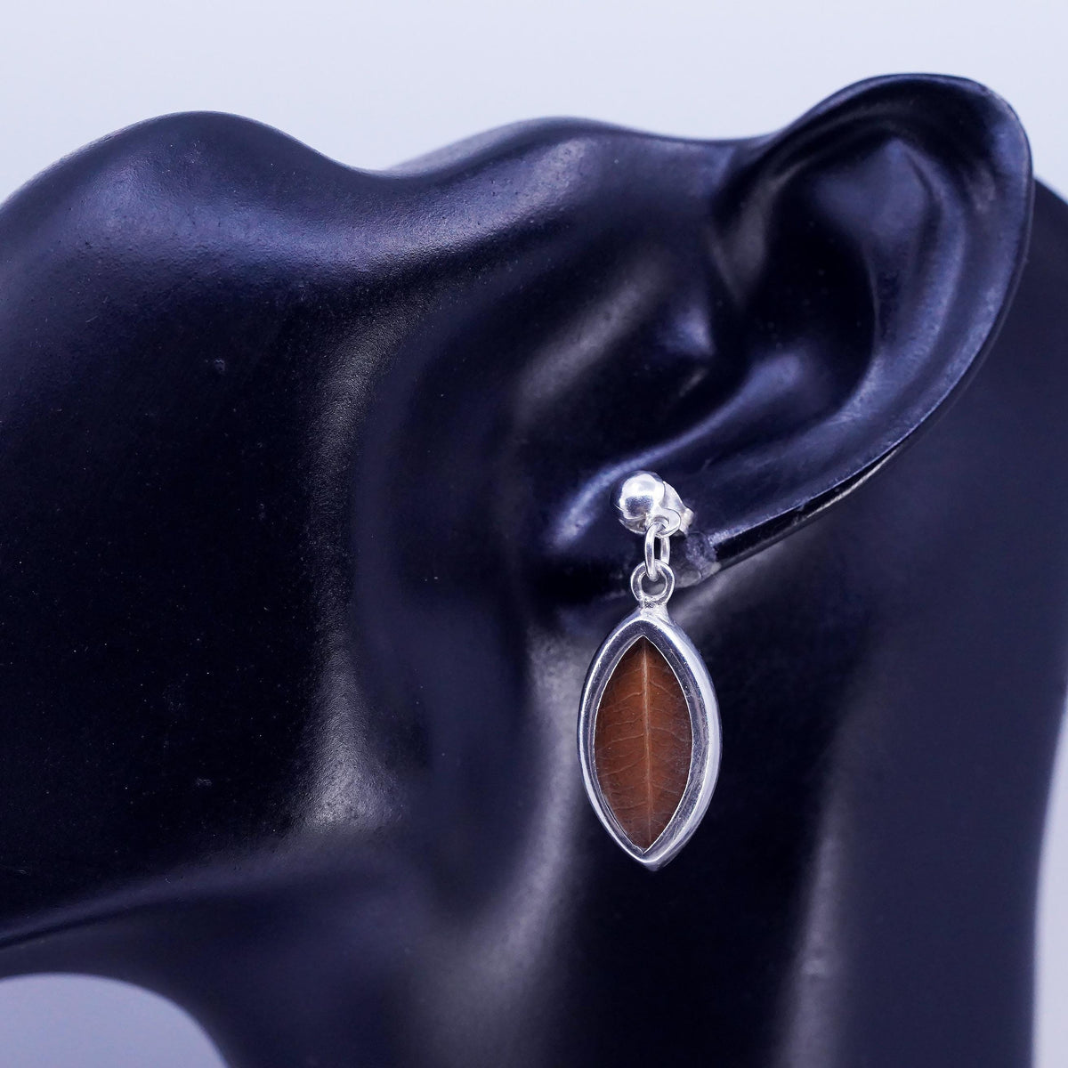 Vintage Sterling 925 silver handmade yellow leaf resin earrings