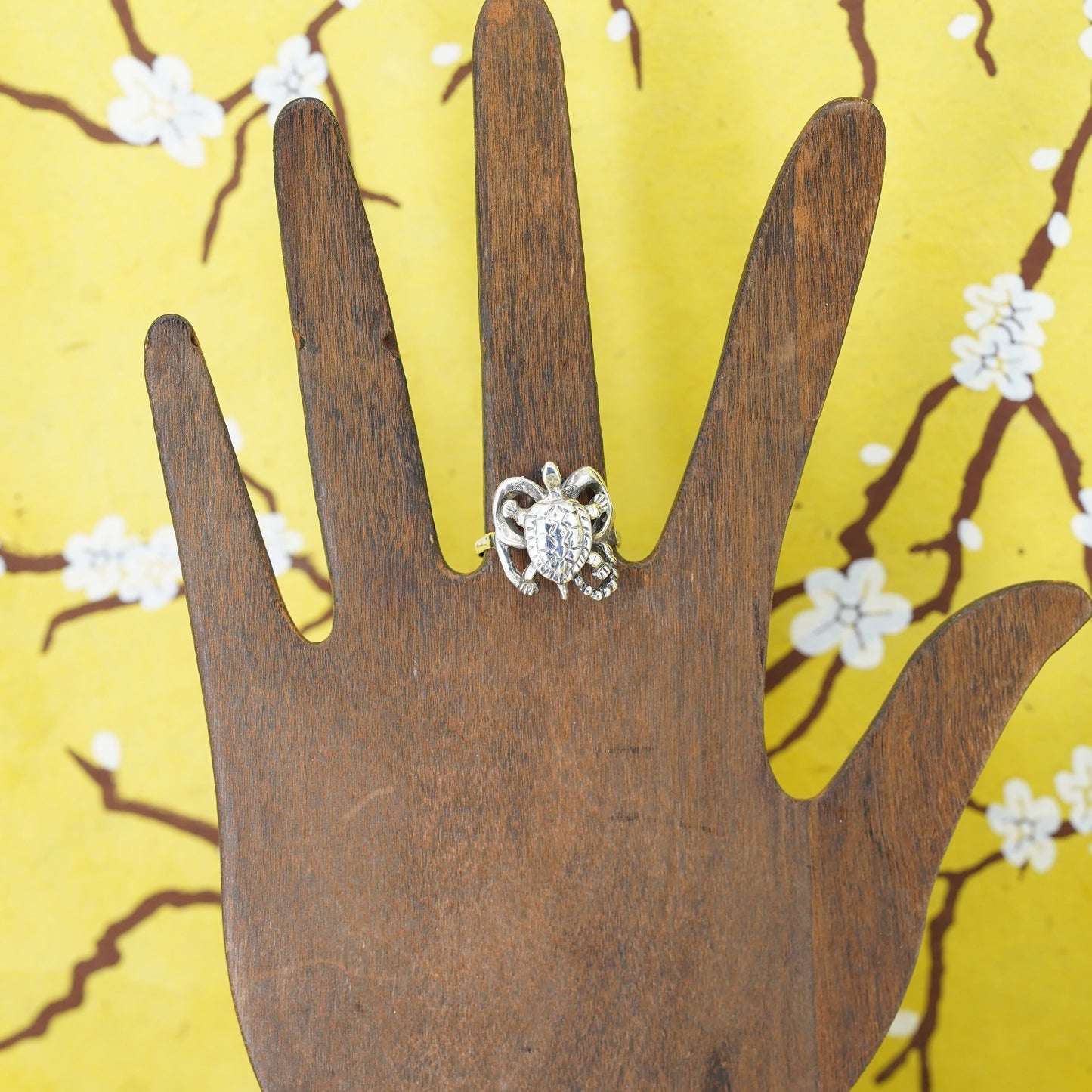 Size 8.25, vintage Sterling silver 925 handmade turtle ring, southwestern style