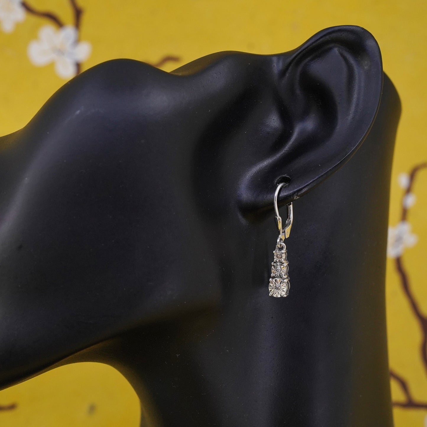 Vintage Sterling 925 silver earrings with cluster diamond