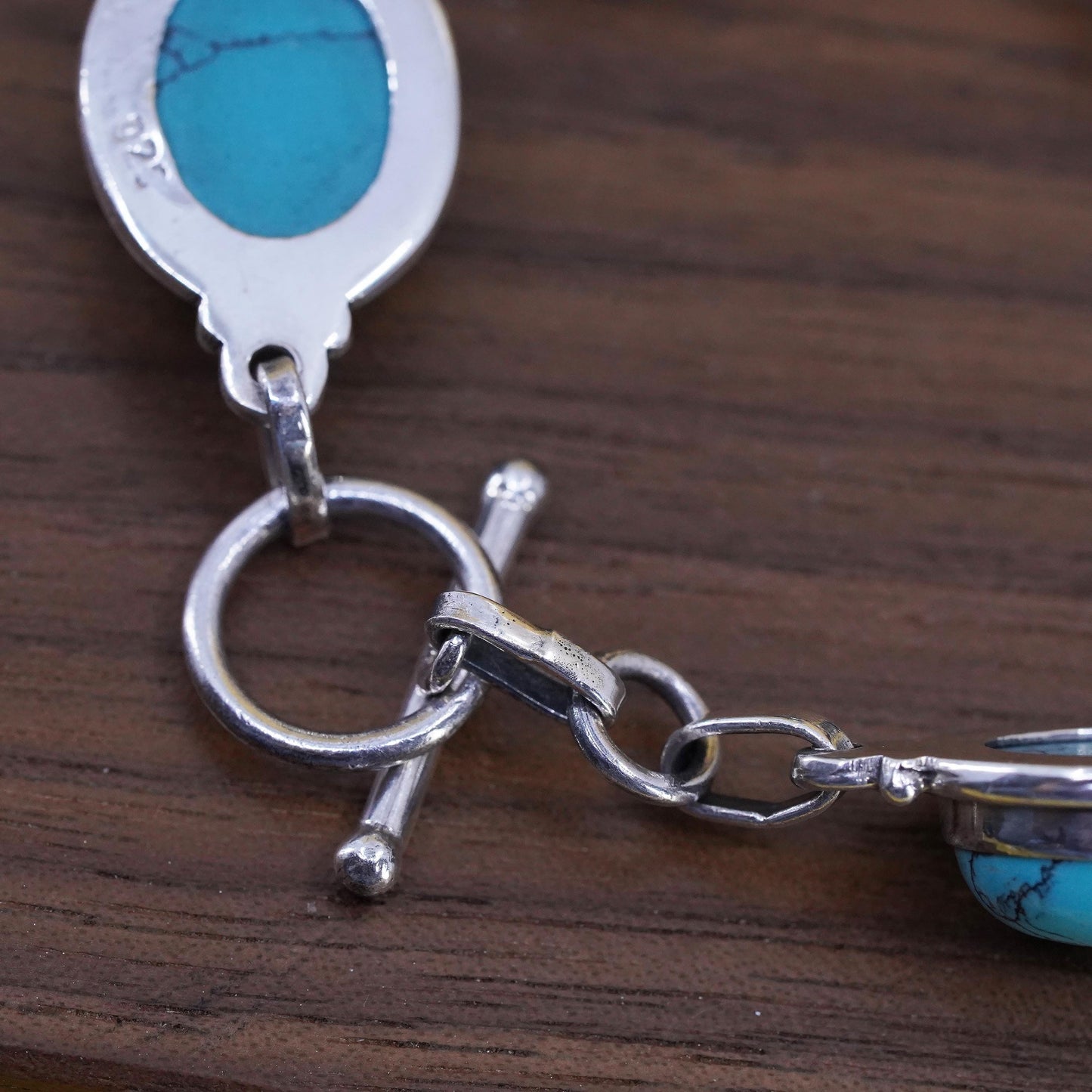 7", VTG Mexican Sterling 925 silver bracelet with turquoise and toggle closure