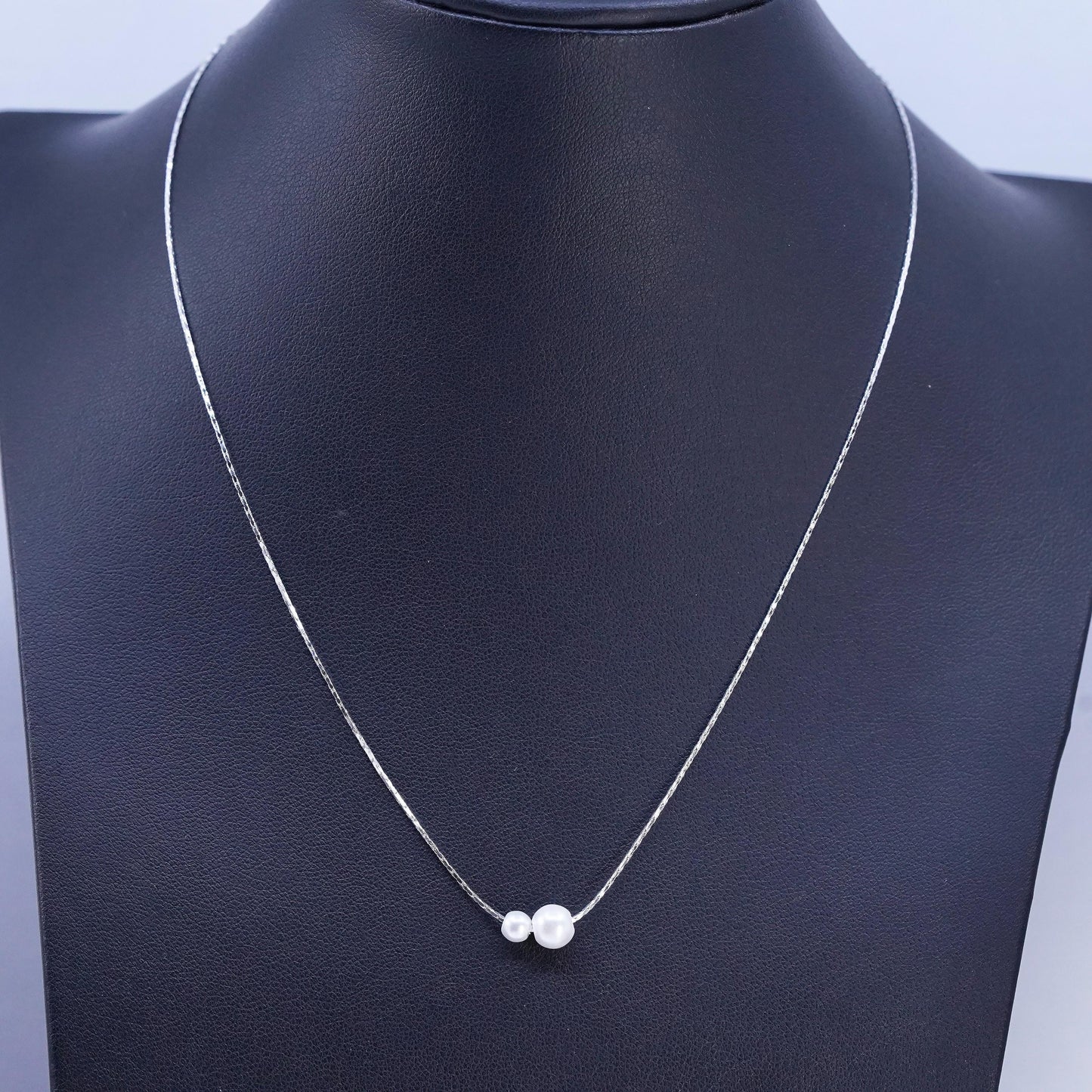 16+1", vintage Sterling 925 silver handmade snake chain necklace pearl beads