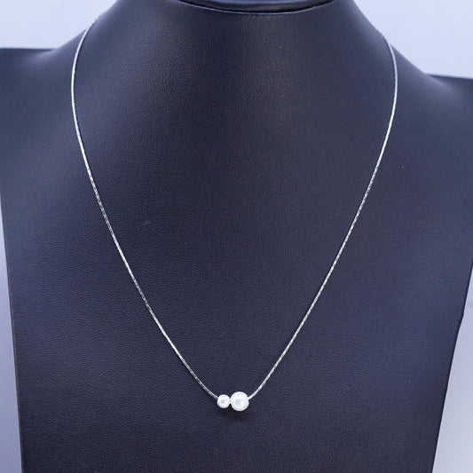 16+1", vintage Sterling 925 silver handmade snake chain necklace pearl beads