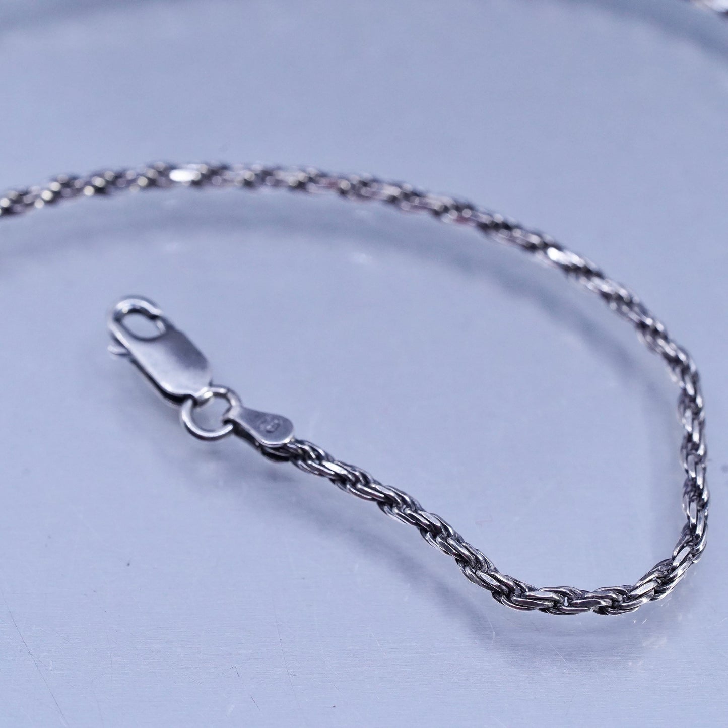 18" 2mm, vintage Italian Sterling 925 silver diamond cut rope chain necklace