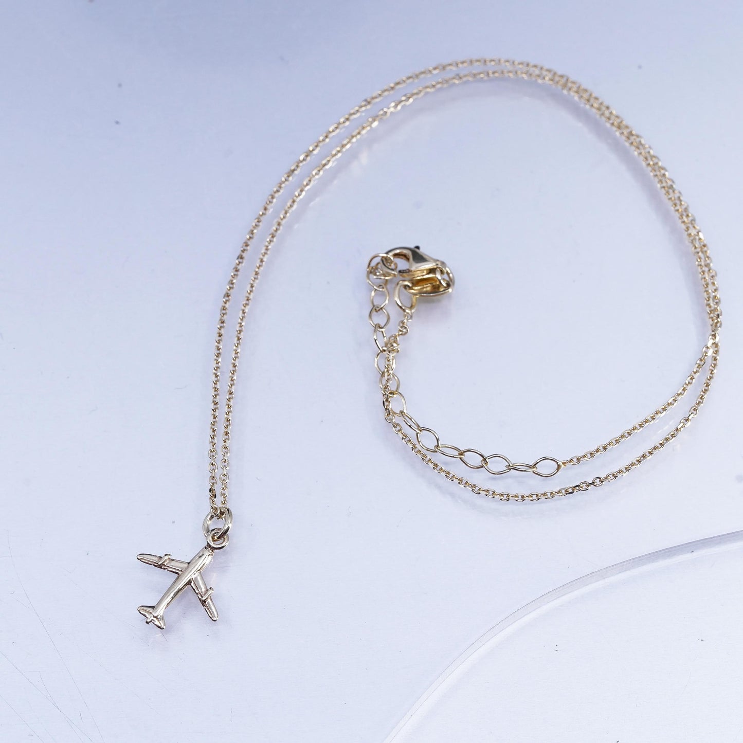 16+2" 925 Dyadema vermeil gold plated Sterling Silver Necklace airplane Pendant