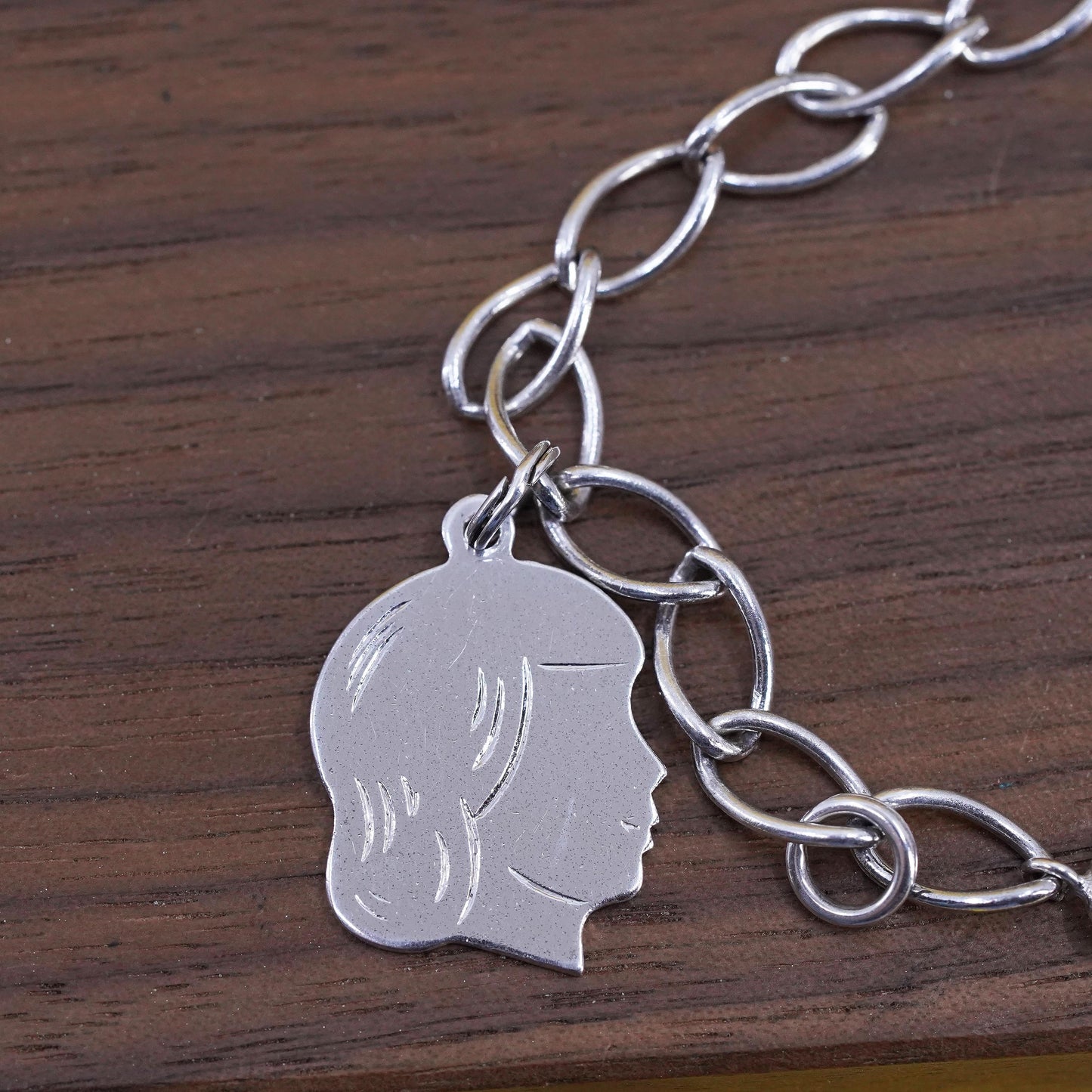 6.5" Sterling silver handmade bracelet, 925 curb chain girls charm Susan Judy