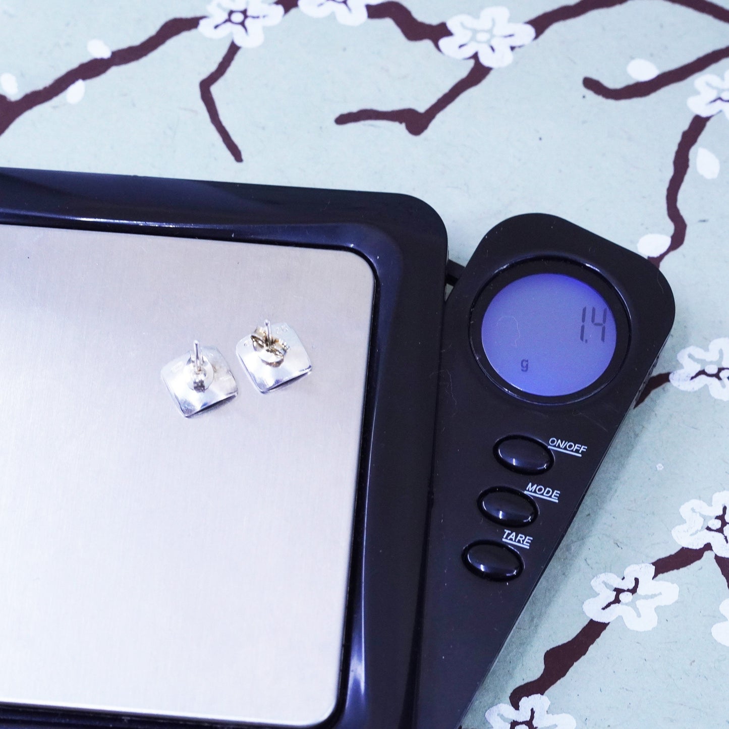 Vintage Sterling silver handmade earrings, 925 square studs textured embossed