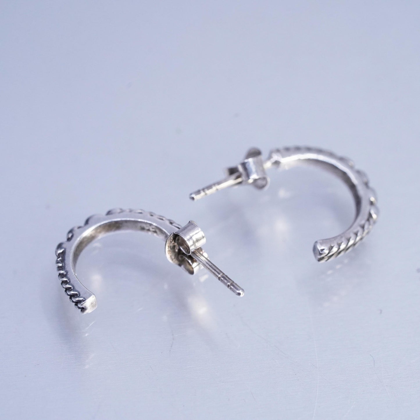 0.5", Vintage 925 Sterling Silver Handmade Earrings, 925 Textured huggie studs
