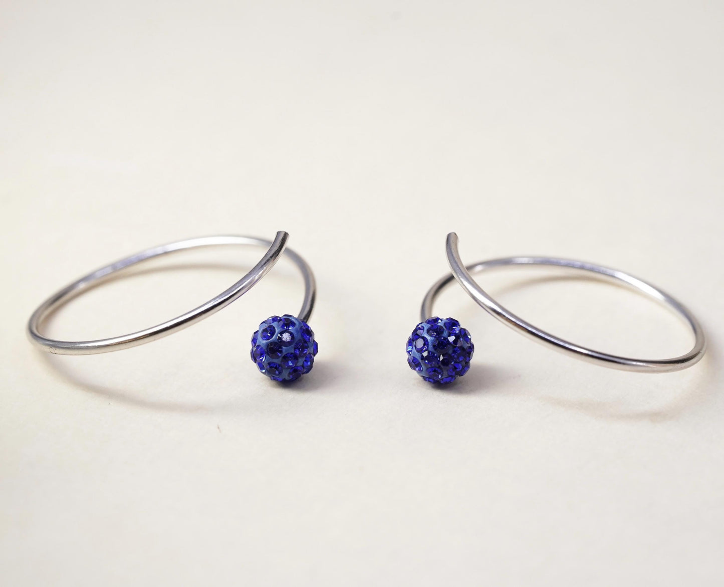 0.75”, Vintage sterling silver loop earrings, hoops with blue crystal bead
