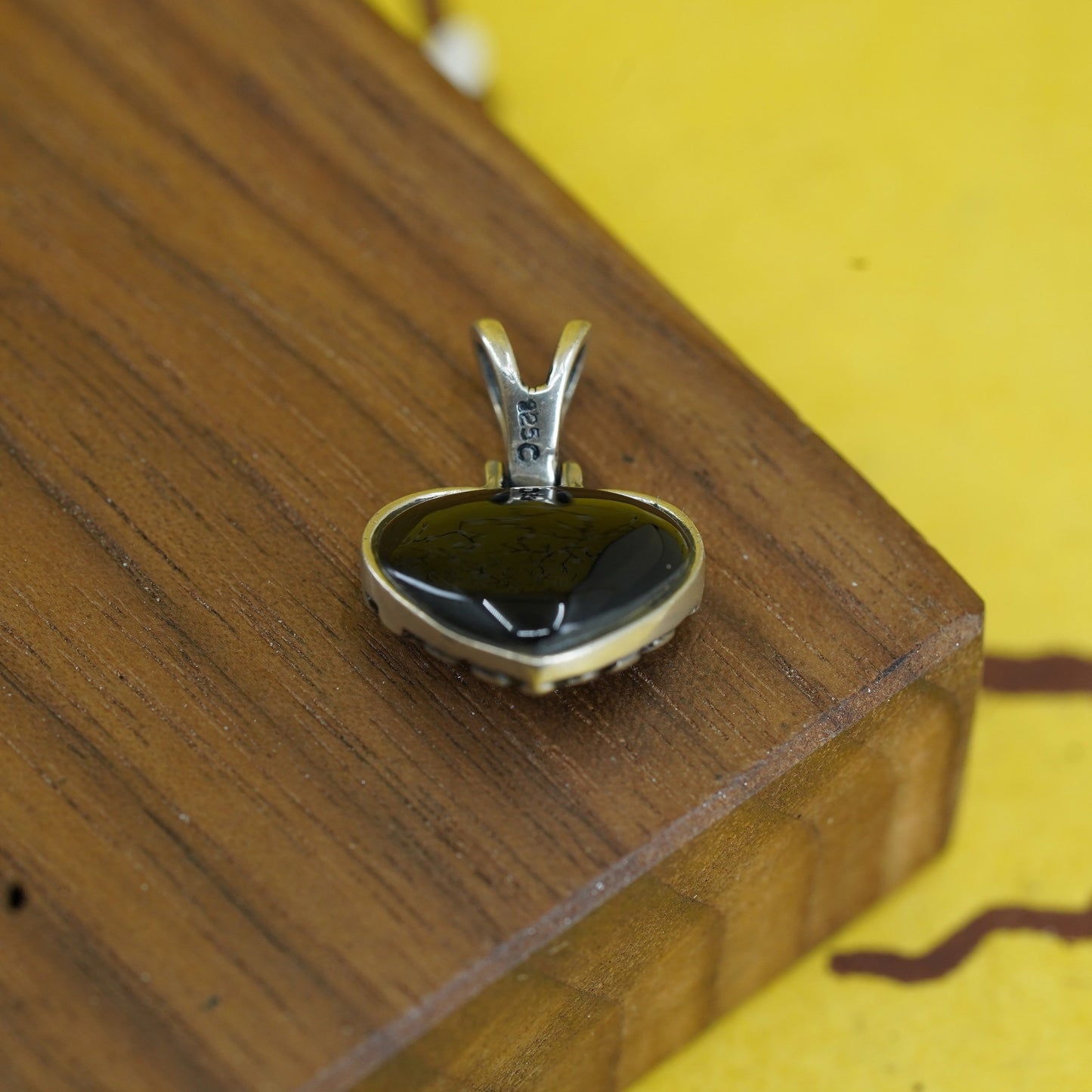 Sterling silver pendant, 925 double sided heart with mother of pearl onyx inlay