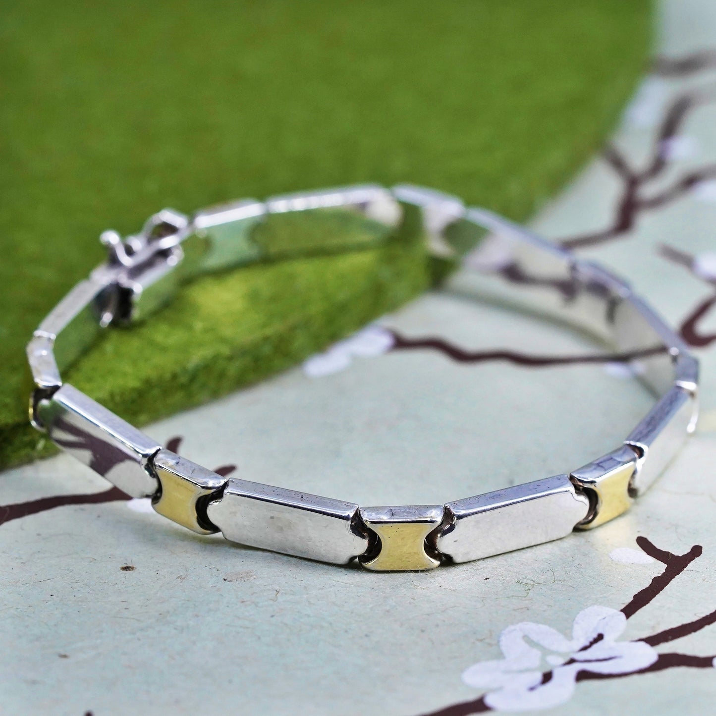 7.25", vintage Two Tone Italy Sterling silver chain, 925 tennis bracelet