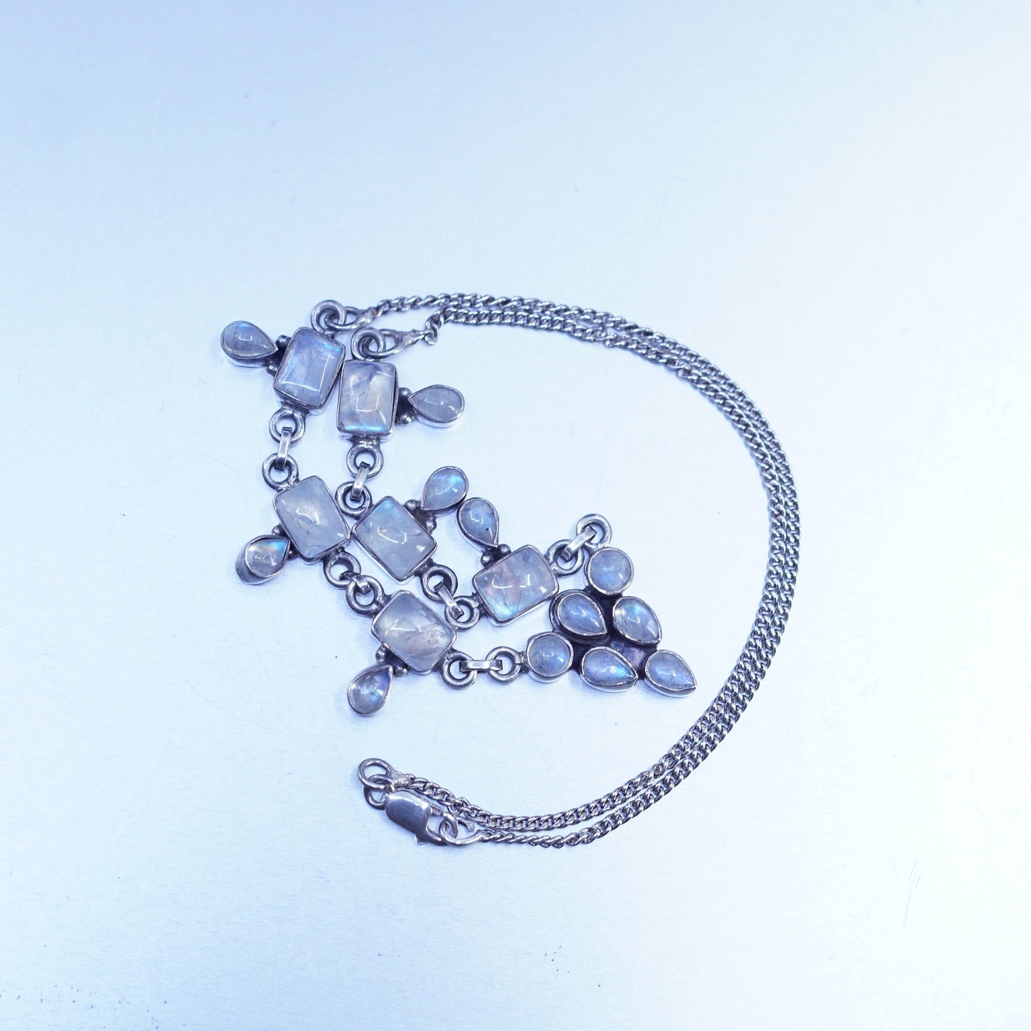 16”, vintage Sterling 925 silver handmade necklace with moonstone pendants