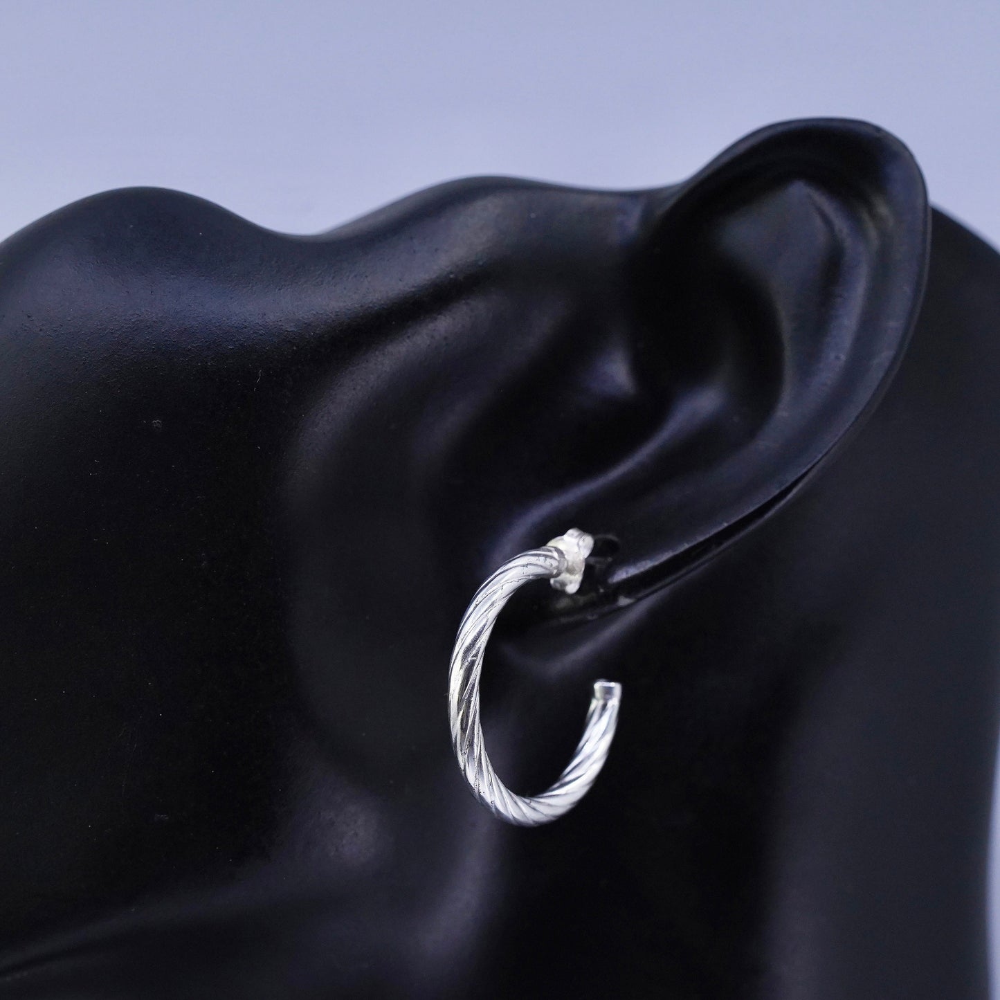 1”, vintage Sterling silver handmade earrings, textured 925 hoops