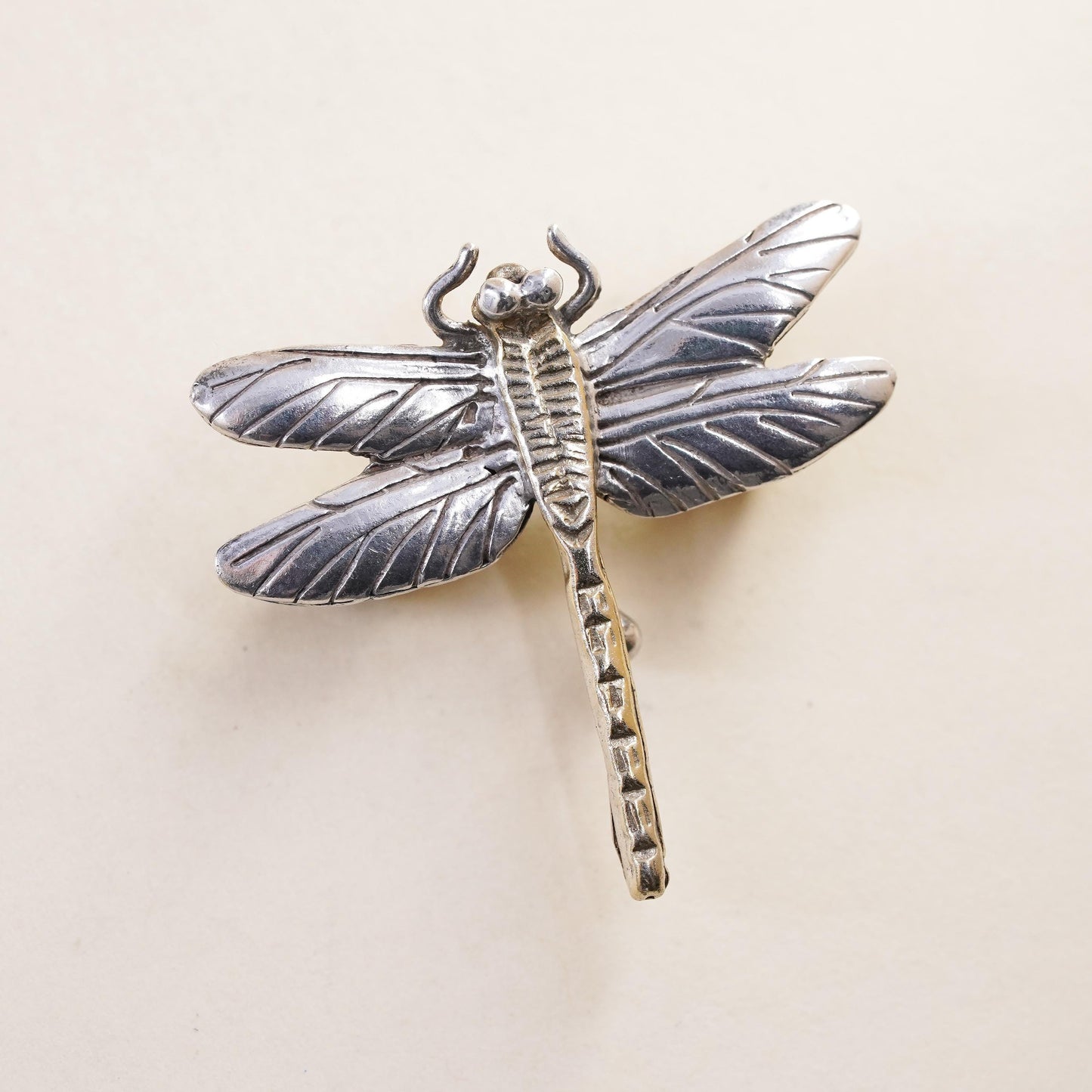 Vintage COURTNEY two tone Sterling silver handmade brooch, 925 dragonfly pin