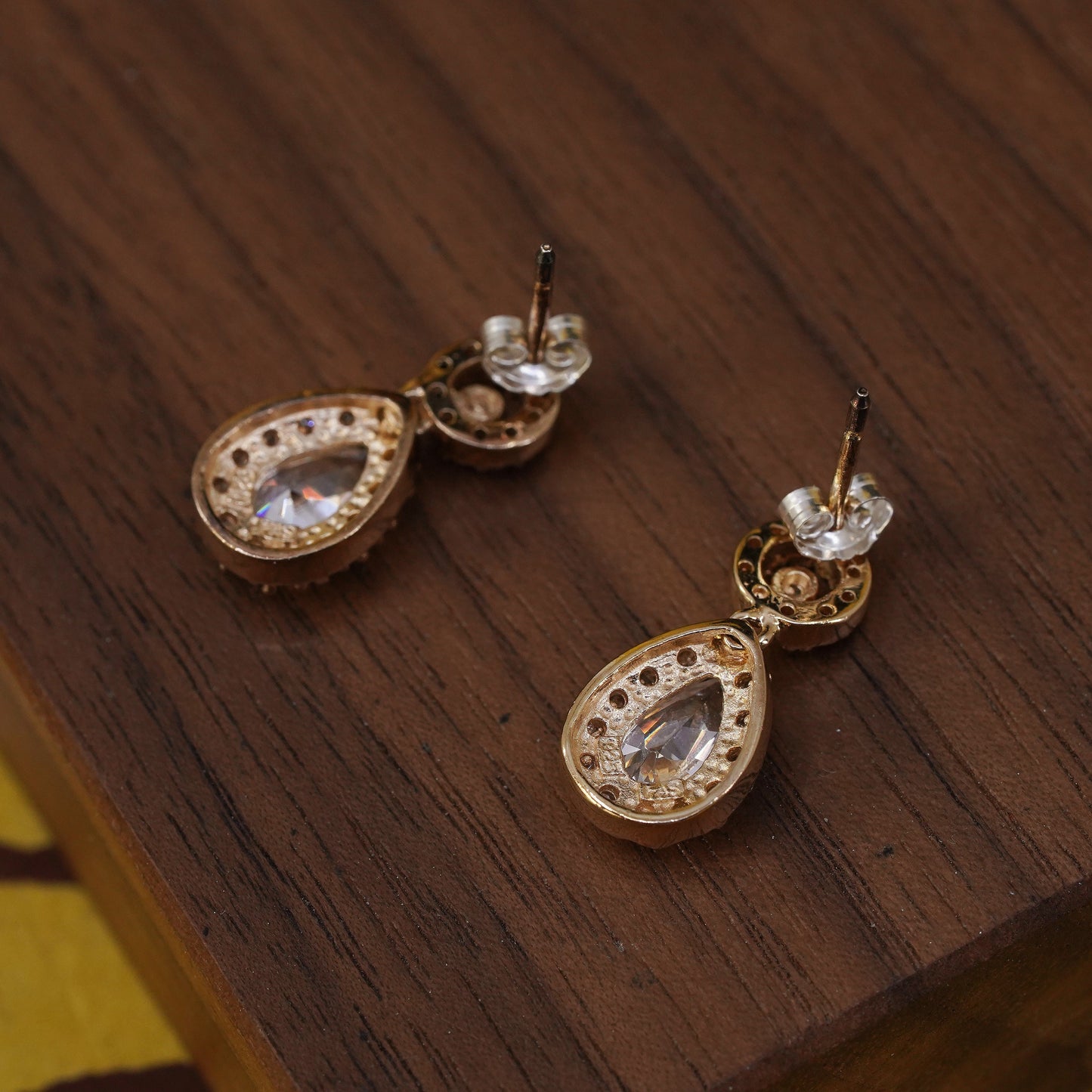 Vintage vermeil gold filled Sterling 925 silver teardrop earrings with cz