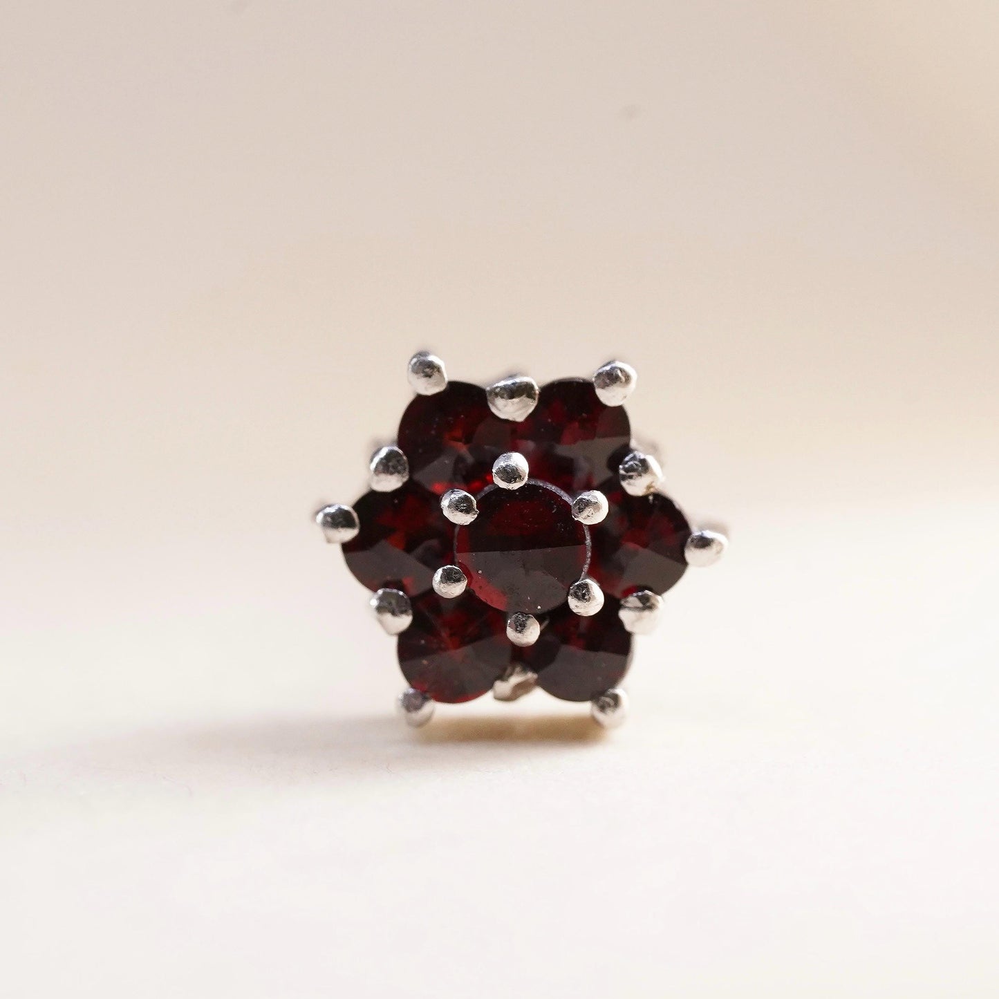 Vintage handmade single earring. Sterling 925 silver stud with Ruby
