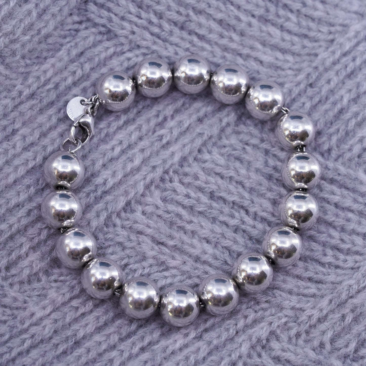 6.5”, Sterling silver handmade bracelet, 925 chain 10mm beads, men's bracelet