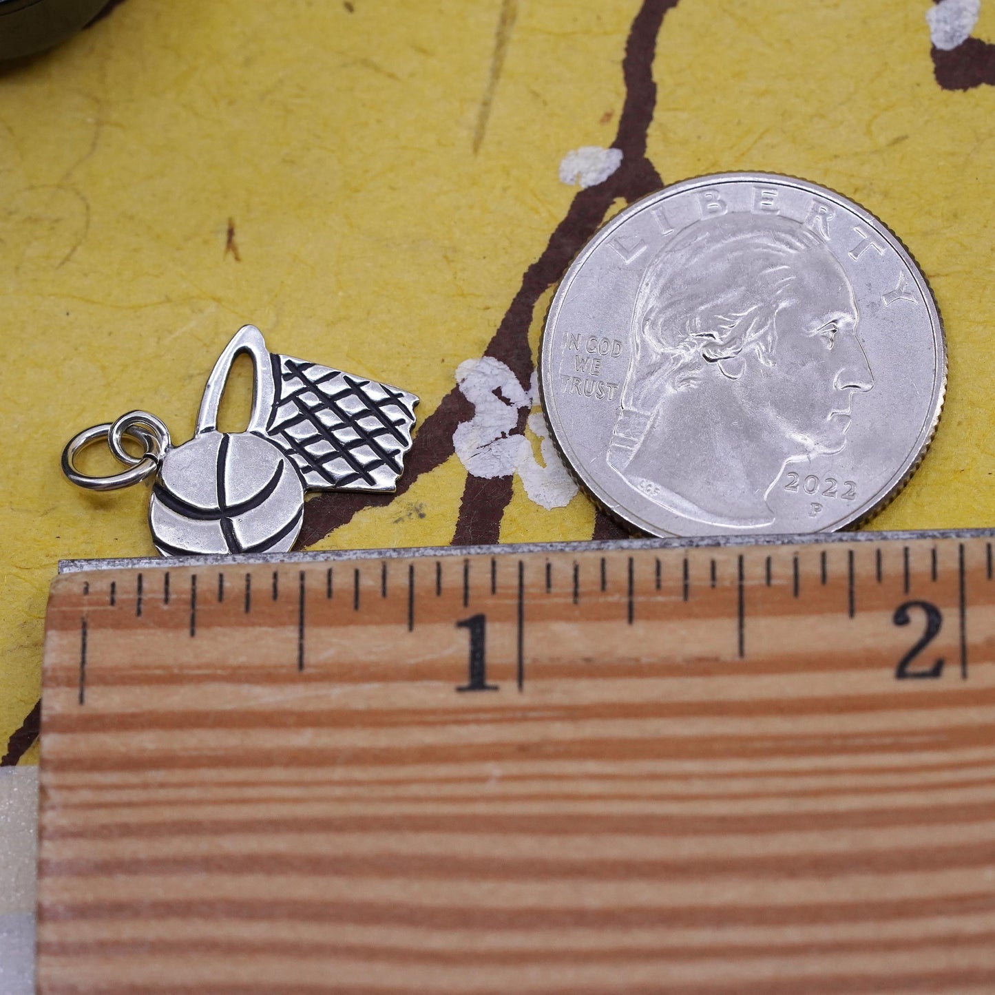 Vintage Sterling silver handmade sport charm, 925 basketball charm pendant