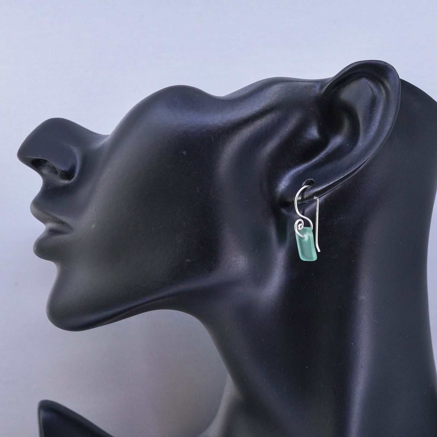 Vintage Sterling 925 silver earrings with green sea washed glass
