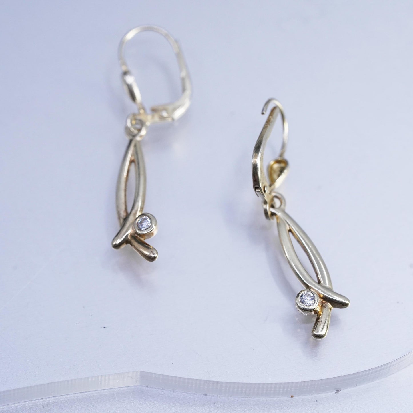 Vintage vermeil gold filled Sterling 925 silver earrings with Cz details