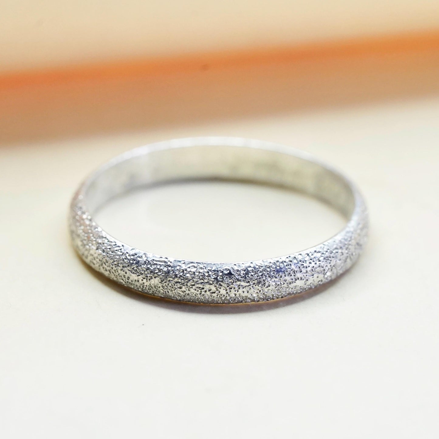 Size 8.25, vintage sterling silver handmade glittering ring, 925 stackable band