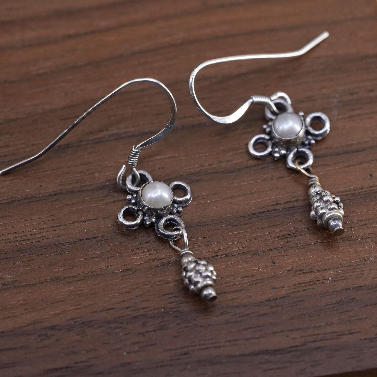 Vintage Sterling 925 silver handmade earrings with pearl and drops