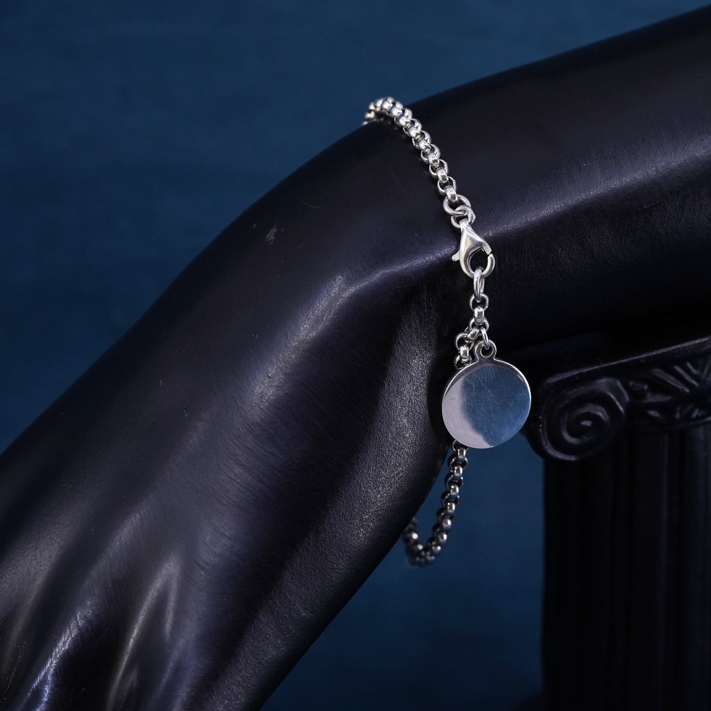 7", Sterling silver handmade bracelet, 925 circle link chain with circle charm