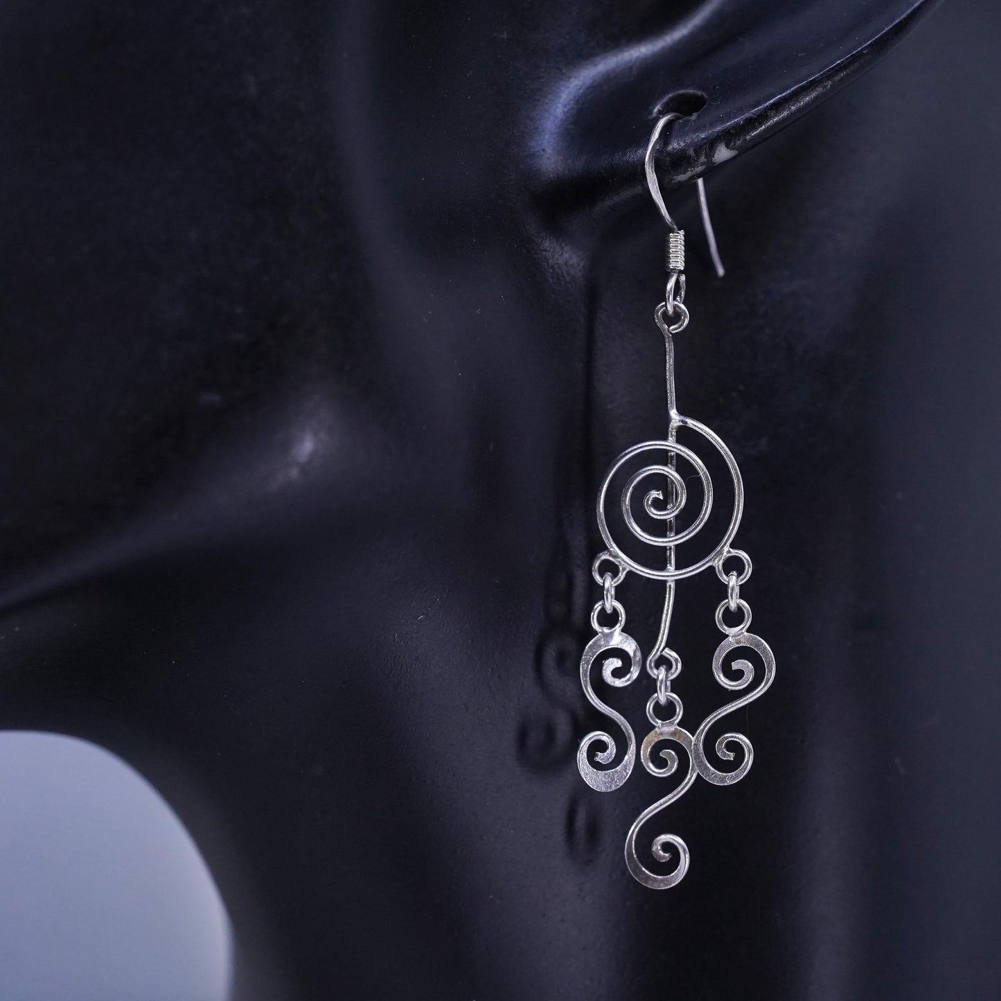 Vintage Sterling 925 silver handmade swirly earrings