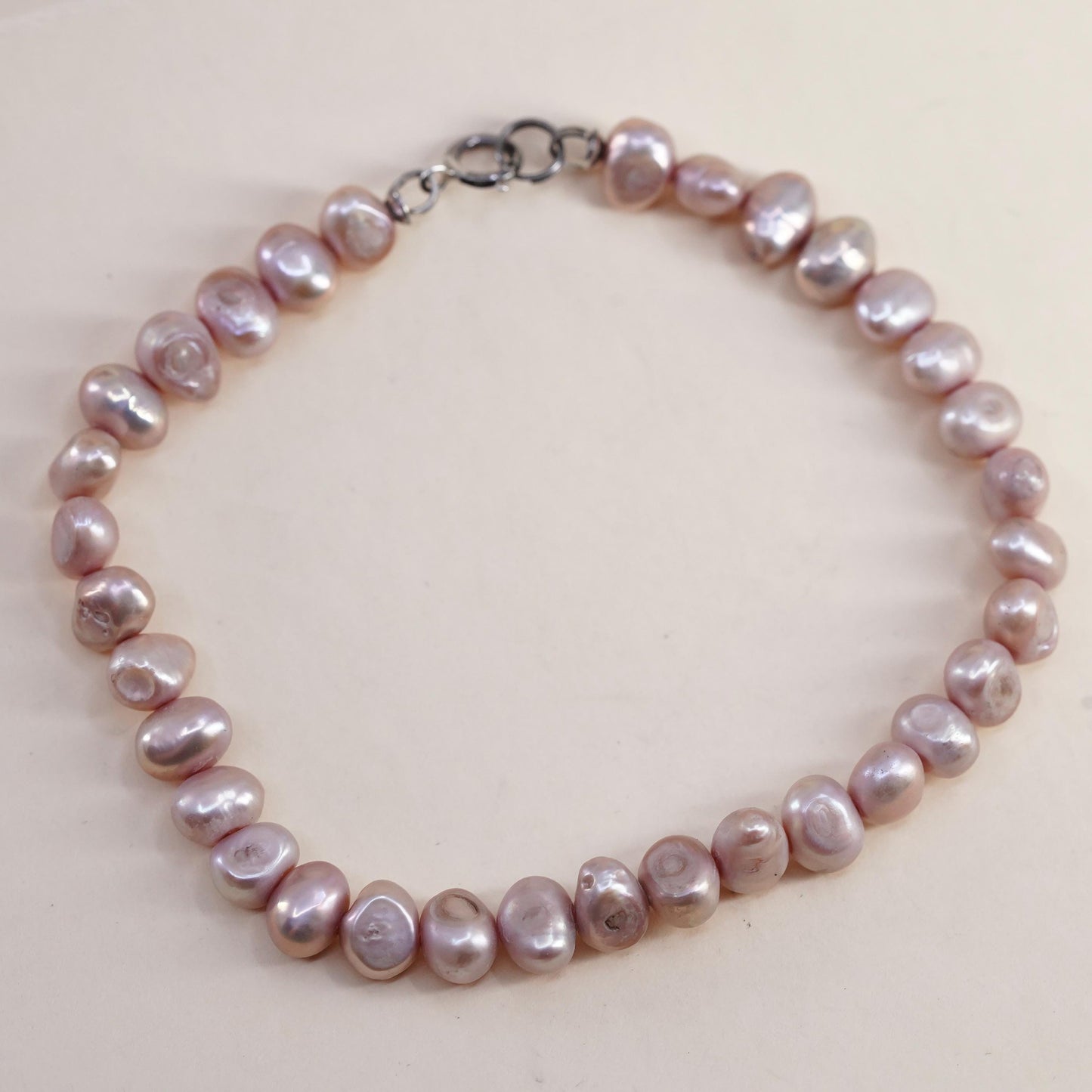 7.25” 5mm, Vintage handmade bracelet, pink freshwater pearl w/ 925 silver clasp