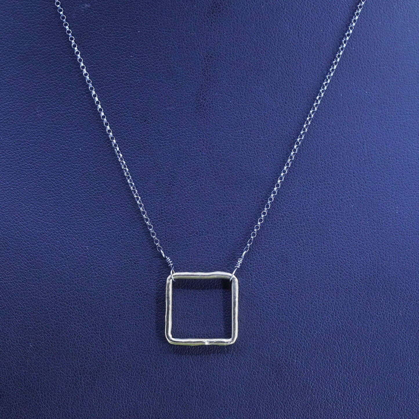 16”, Two Tone sterling silver necklace, 925 circle chain with square Pendant