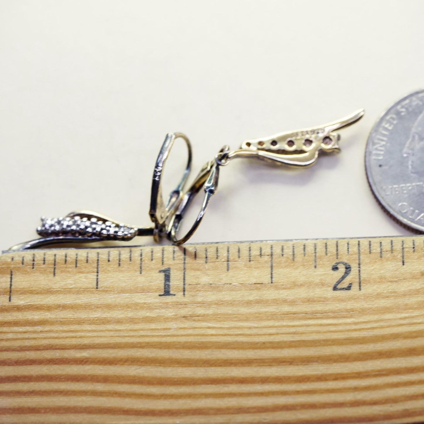 Vintage vermeil gold over sterling 925 silver earrings with diamonds