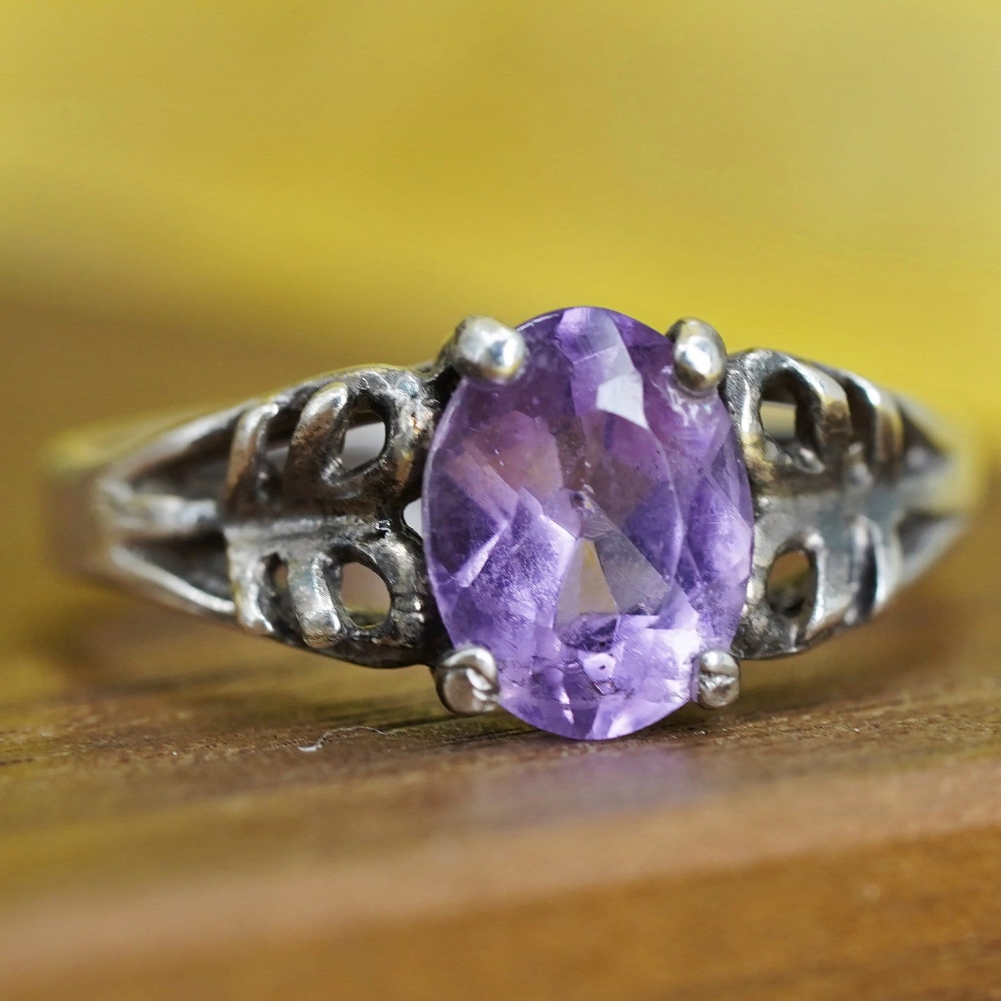 Size 5.5, vintage Sterling silver handmade ring, 925 band with amethyst