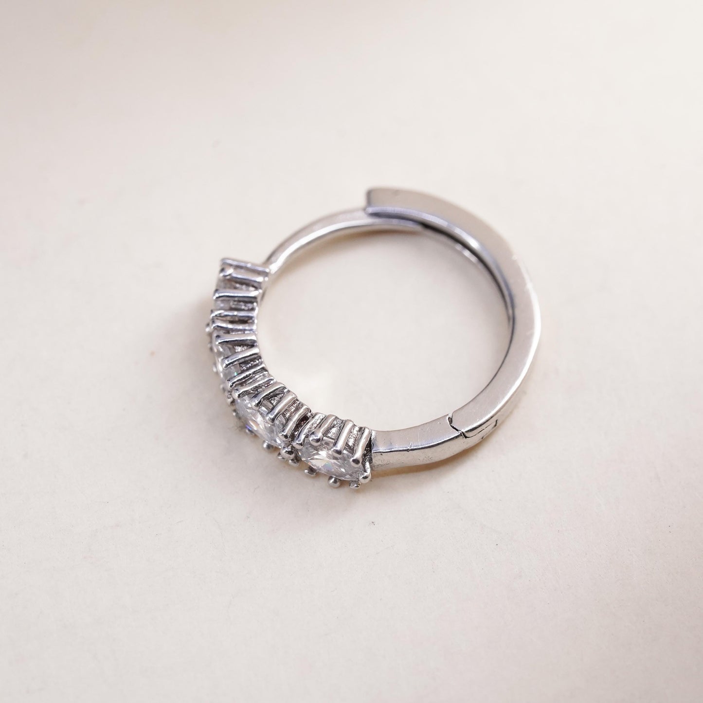 0.75", Vintage sterling silver loop single earring, primitive hoop with cz