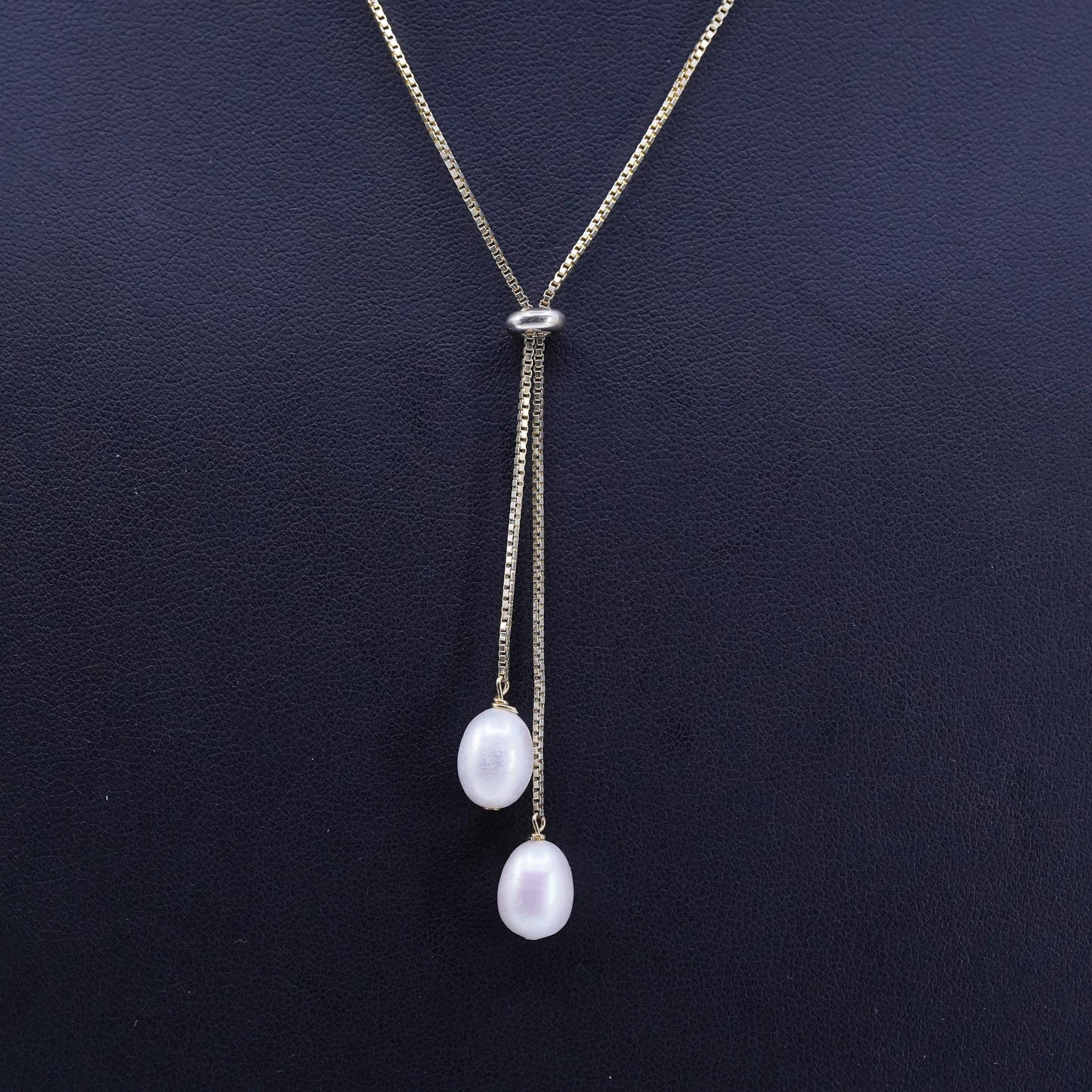 18” Italian vermeil gold over Sterling 925 silver box necklace pearl pendants