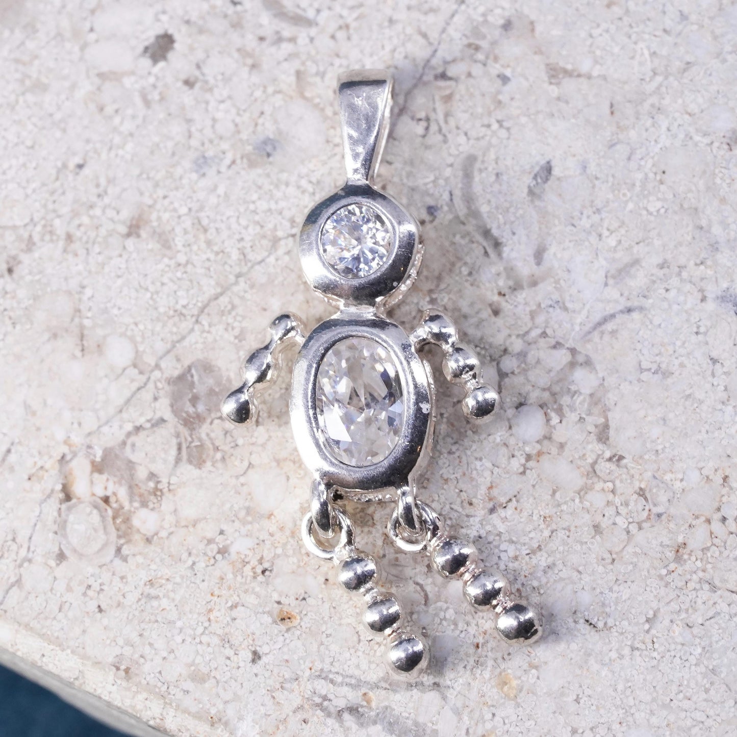 Sterling silver handmade birthstone pendant, 925 silver boy figure with crystal