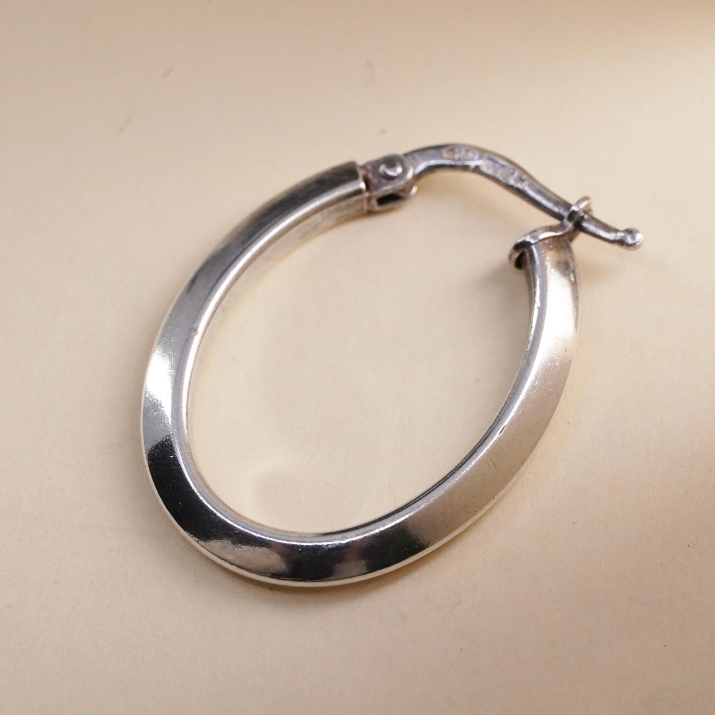 1", Vintage sterling silver oval single earring, minimalist primitive hoop