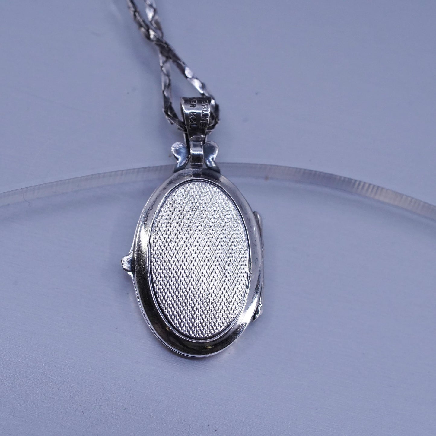 16”, Sterling 925 silver snake chain necklace with oval photo locket pendant