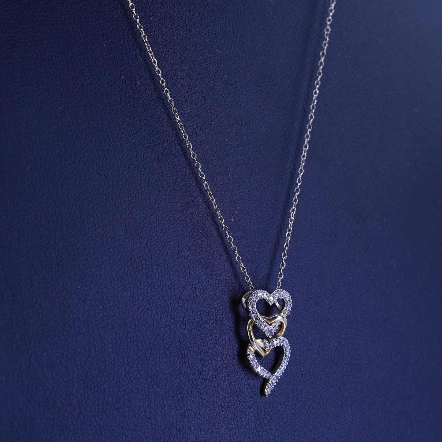 18”, vermeil yellow gold Sterling 925 silver necklace diamond heart pendant