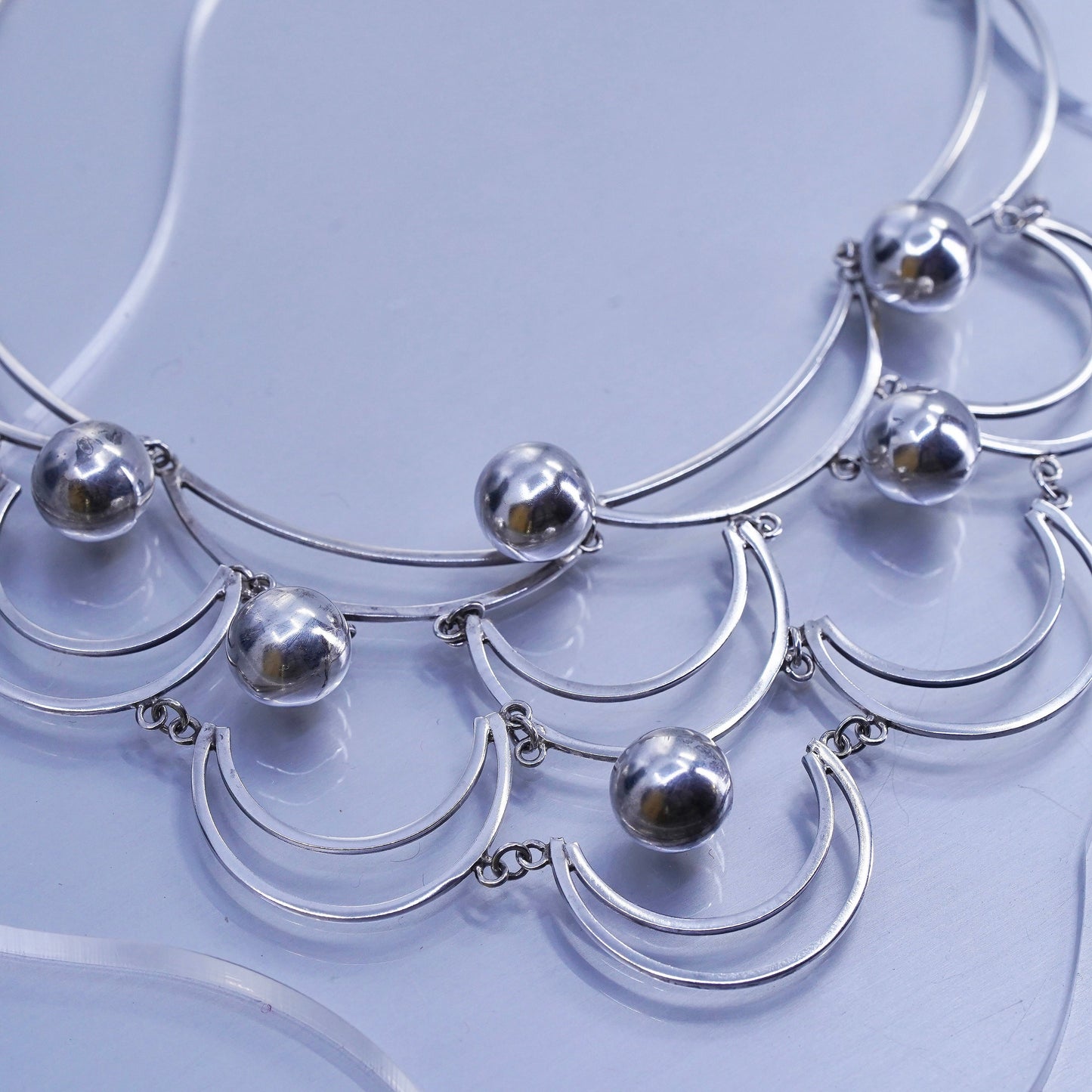 20”, vintage mexico Sterling 925 silver handmade graduated bead chain necklace