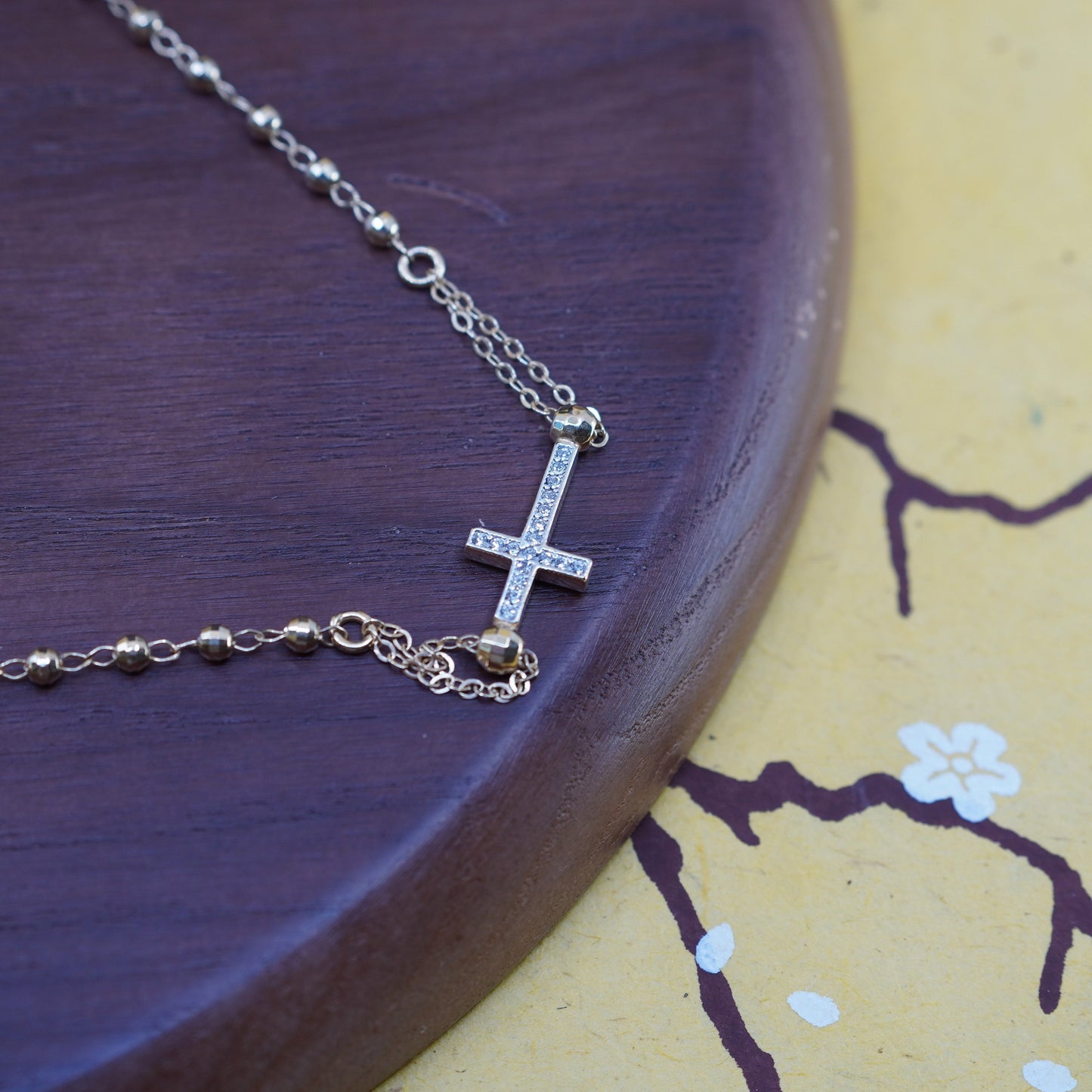 14+4”, vermeil gold Sterling silver necklace, 925 circle chain cross pendant