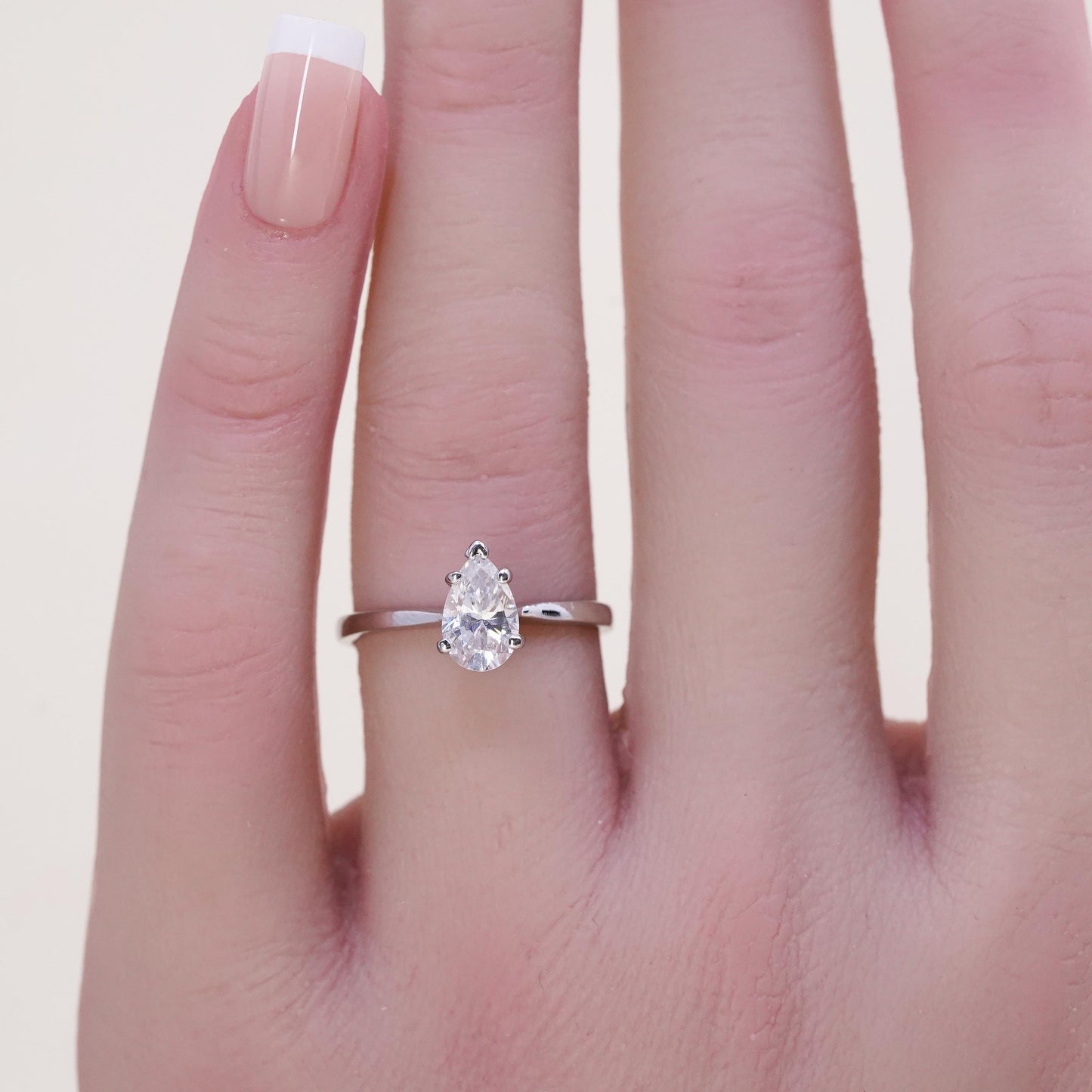 Size 6.75, Sterling silver ring, 925 silver w/ teardrop cut cz, engagement ring